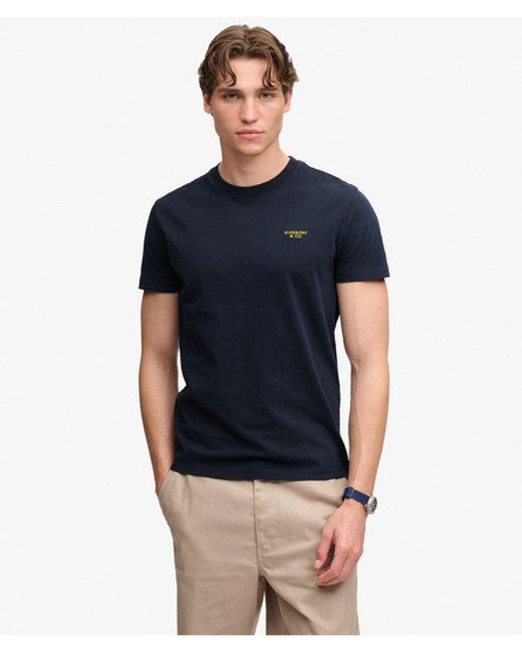Superdry Blue & Co Essential Stacked Logo Embroidered T-shirt for men
