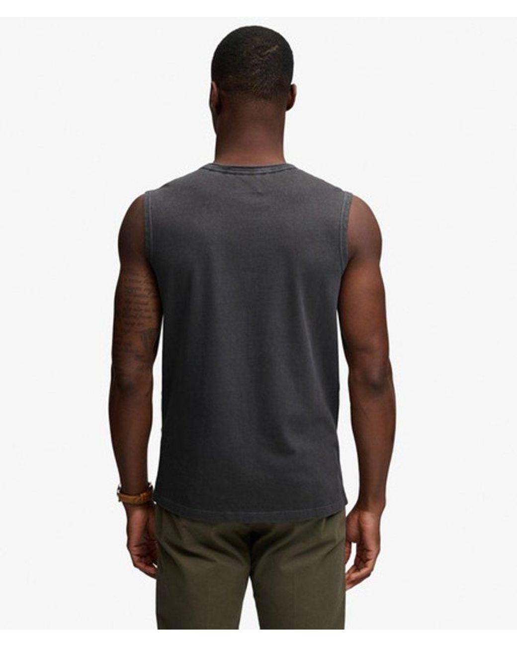 Superdry Black Classic Cotton Linen Tank Top for men