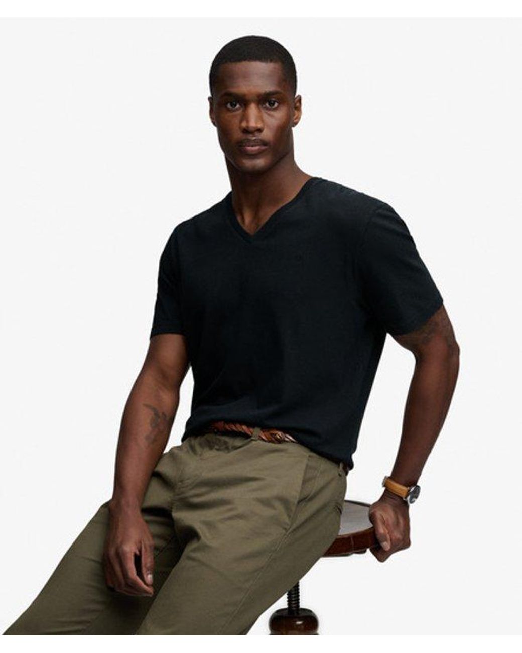 Superdry Black & Co Classic Cotton Linen V-neckline T-shirt for men