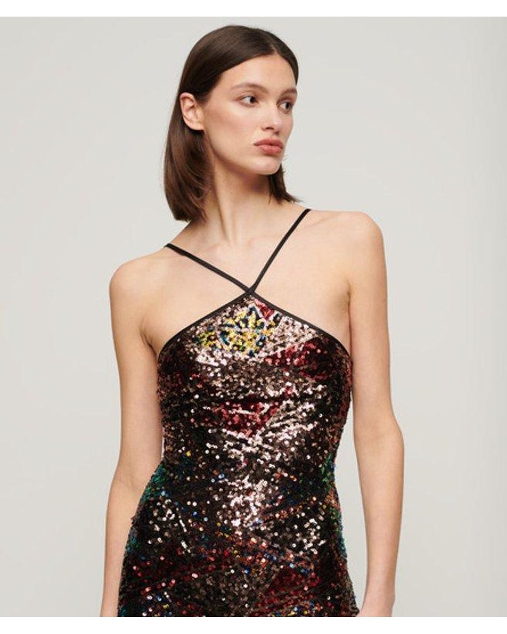 Superdry White & Co Fully Lined Sequin Halter Midi Dress