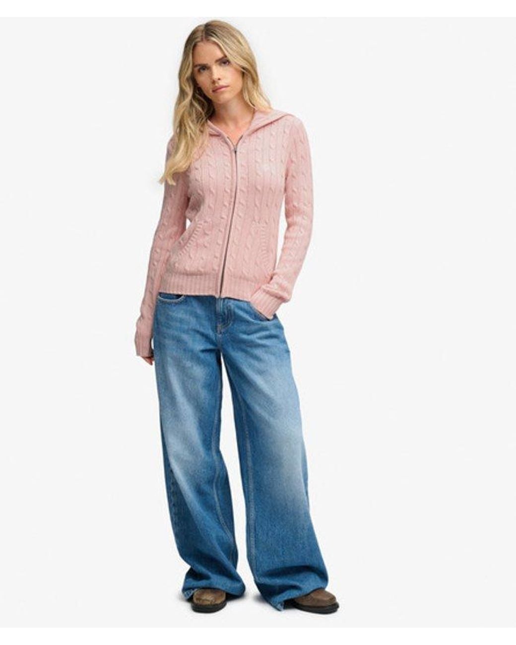 Superdry Pink & Co Cotton Cable Zip Up Hoodie