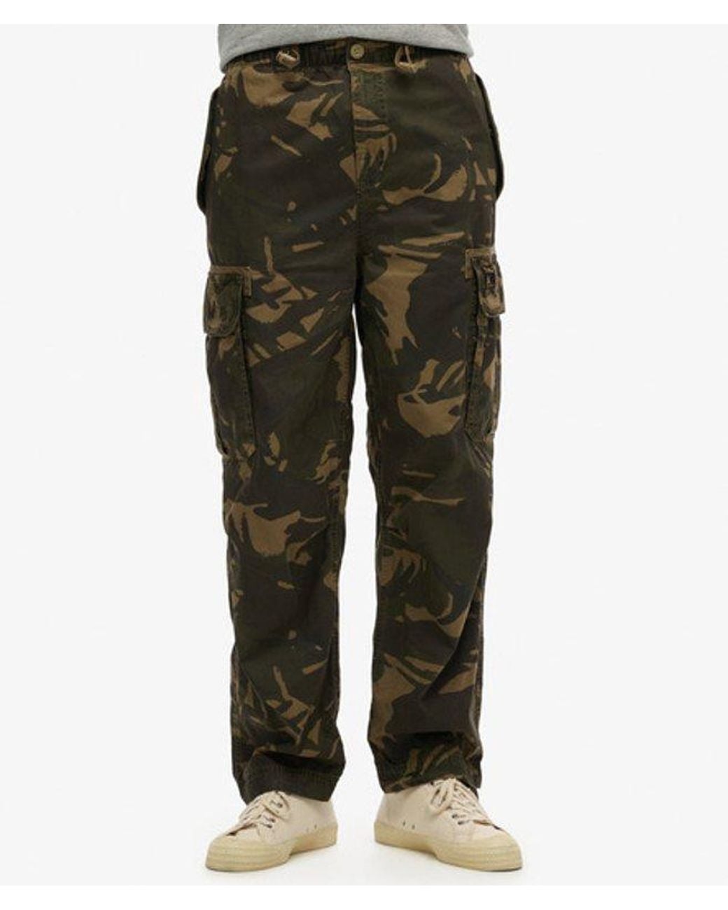 Superdry Green Camo Print baggy Parachute Pants for men