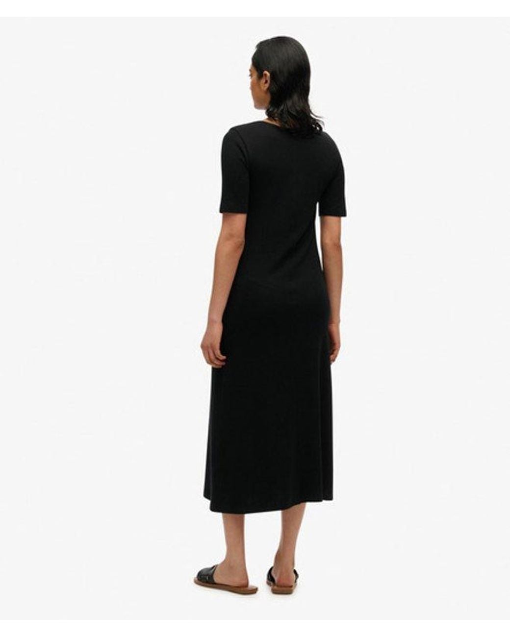 Superdry Black & Co Short Sleeve Square Neck Midi Jersey Dress