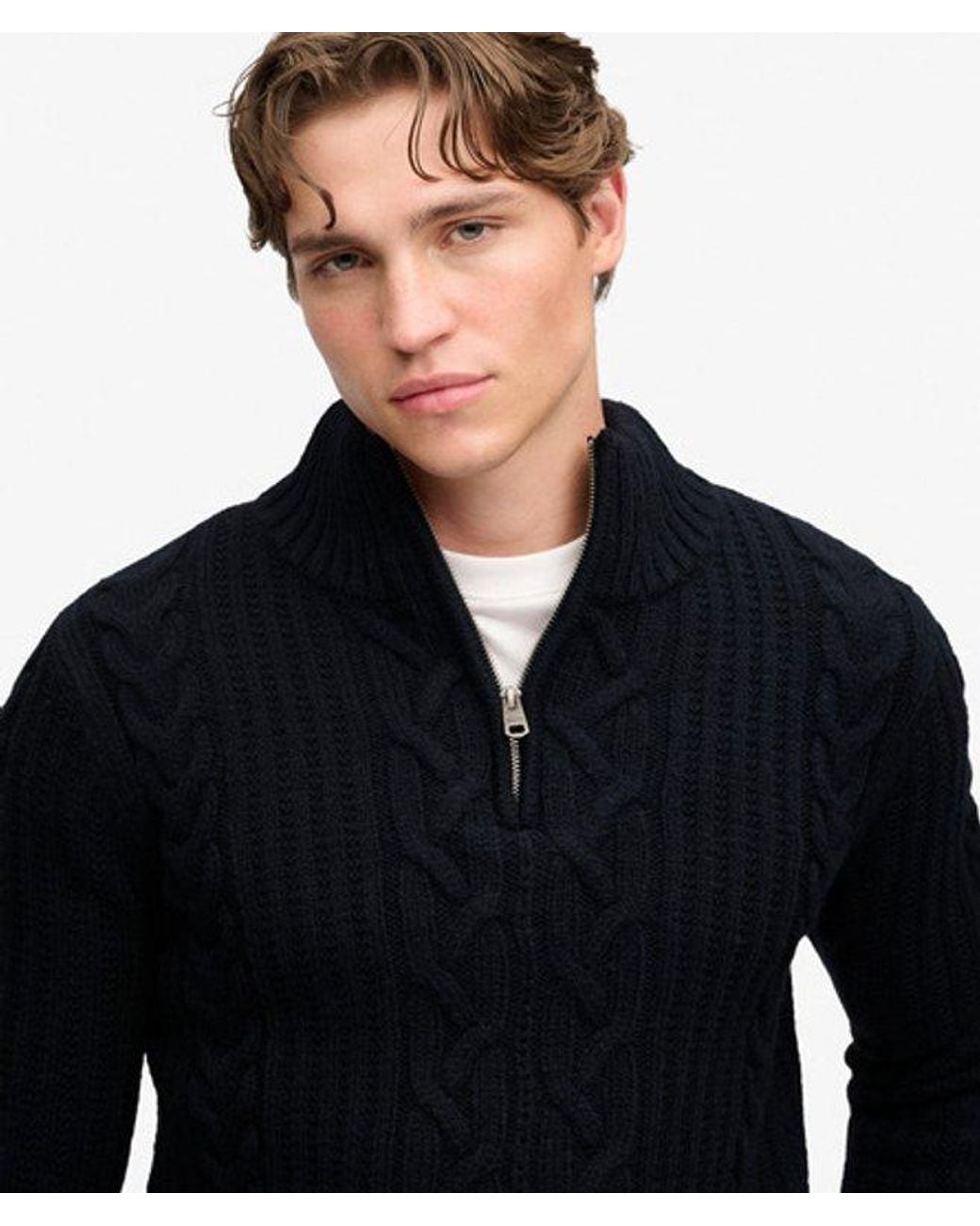 Superdry Black & Co Jacob Cable Half Zip Knit for men
