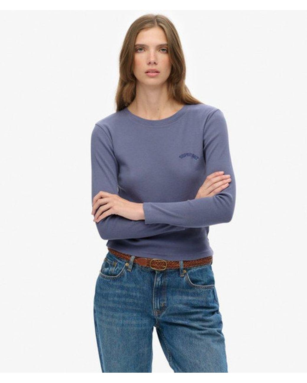 Superdry Blue & Co Athletic Essentials Logo Garment Dyed Ribbed Top