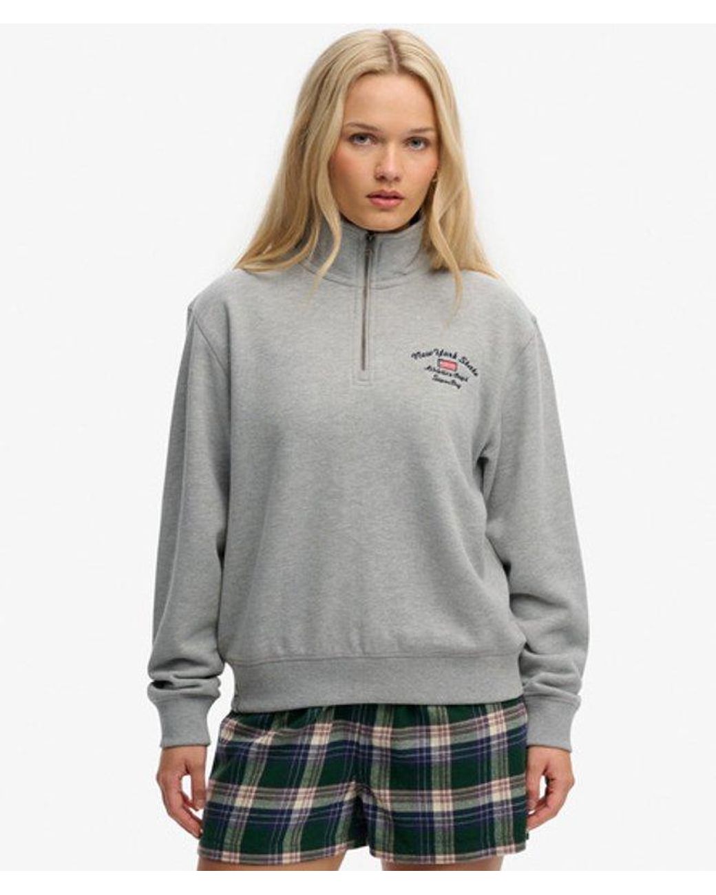 Superdry Gray & Co Athletic Essentials Graphic Half Zip Sweatshirt