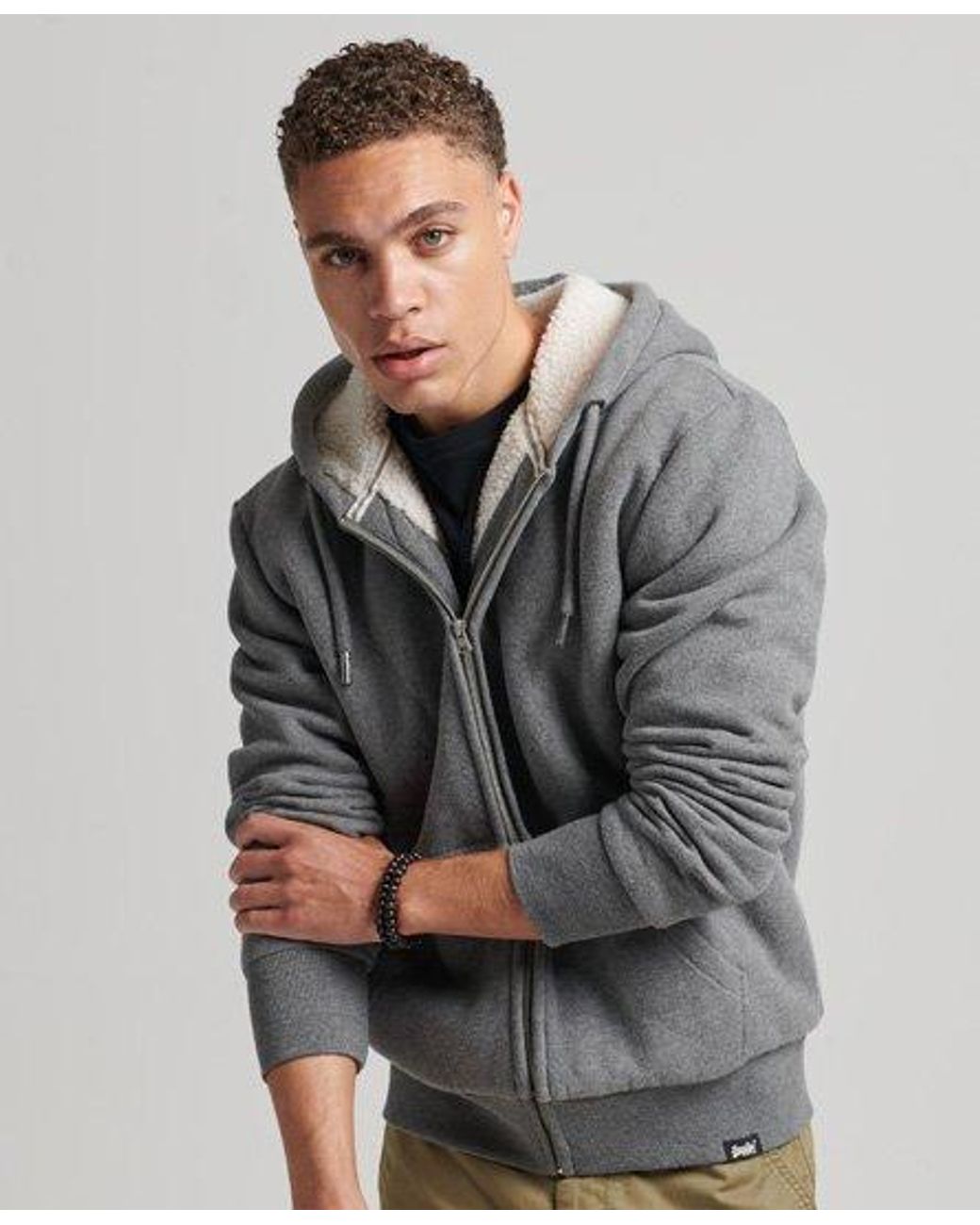 Superdry Essential Borg Lined Zip Hoodie Grey / Rich Charcoal Marl in Gray  for Men | Lyst