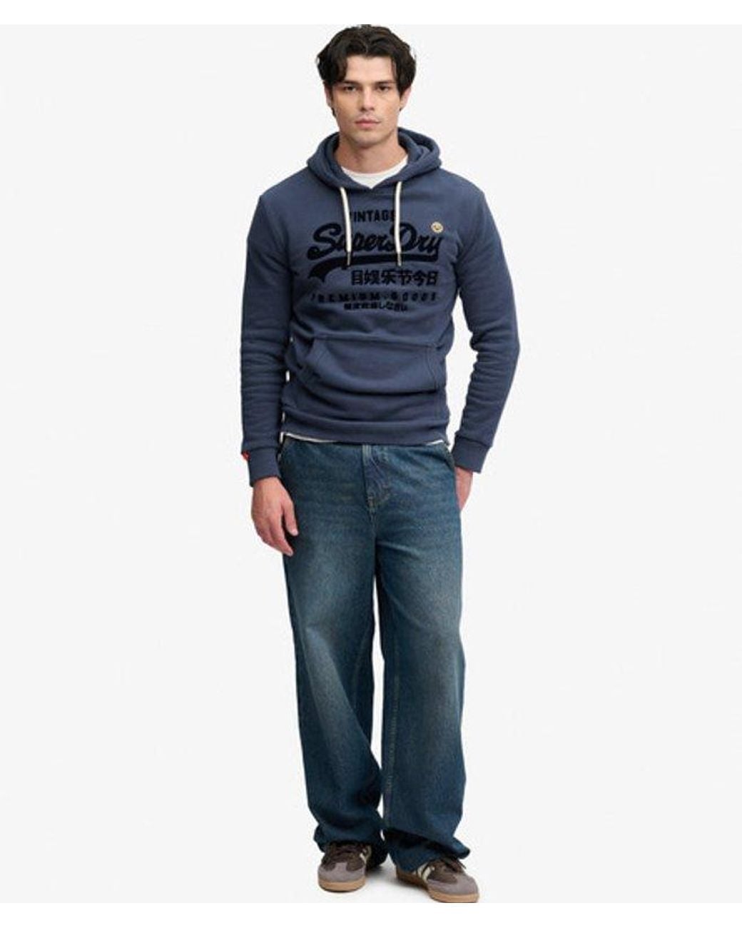 Superdry Blue & Co Vintage Logo Tonal Hoodie for men