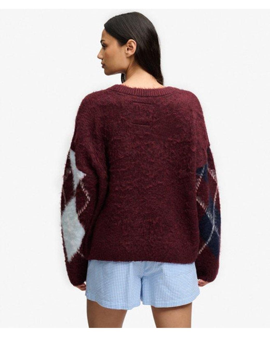 Superdry Red & Co Slouchy Brushed Argyle Knit Jumper