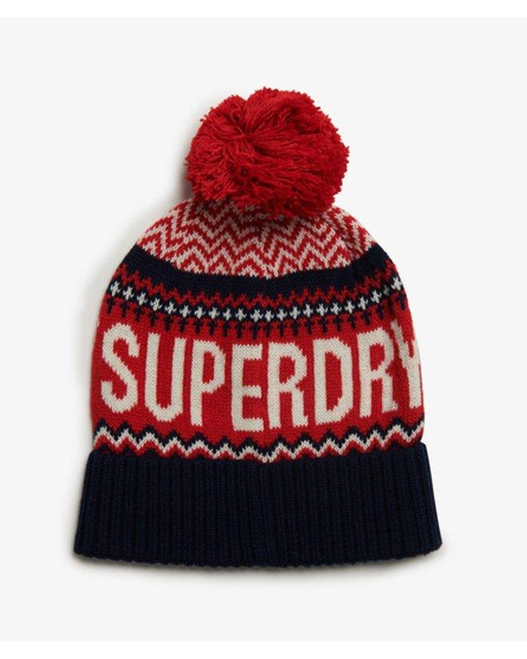 Superdry Red Fairisle Beanie Hat