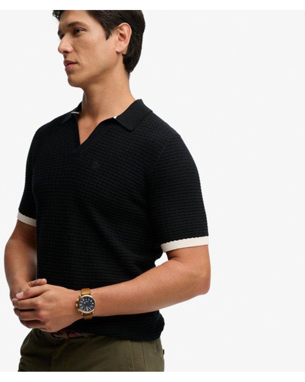 Superdry Black & Co Johnny Collar Knitted Polo Shirt for men