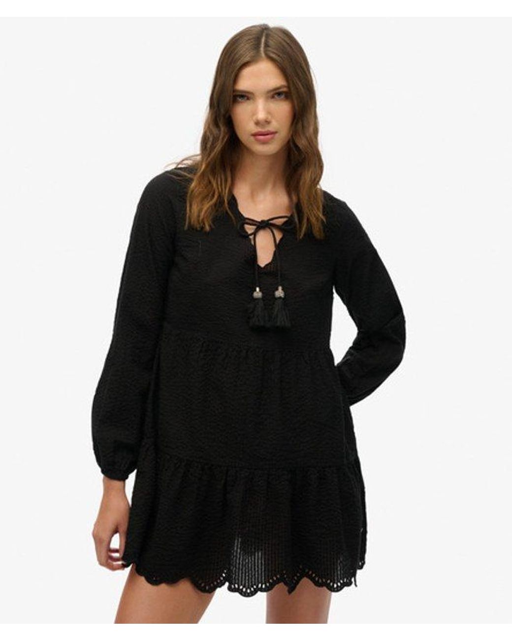 Superdry Black & Co Broderie Tiered Mini Dress
