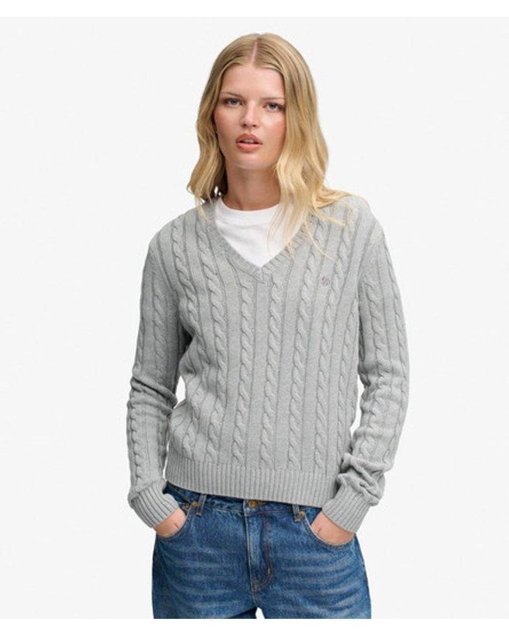 Superdry Gray & Co Washed V Neck Cable Jumper