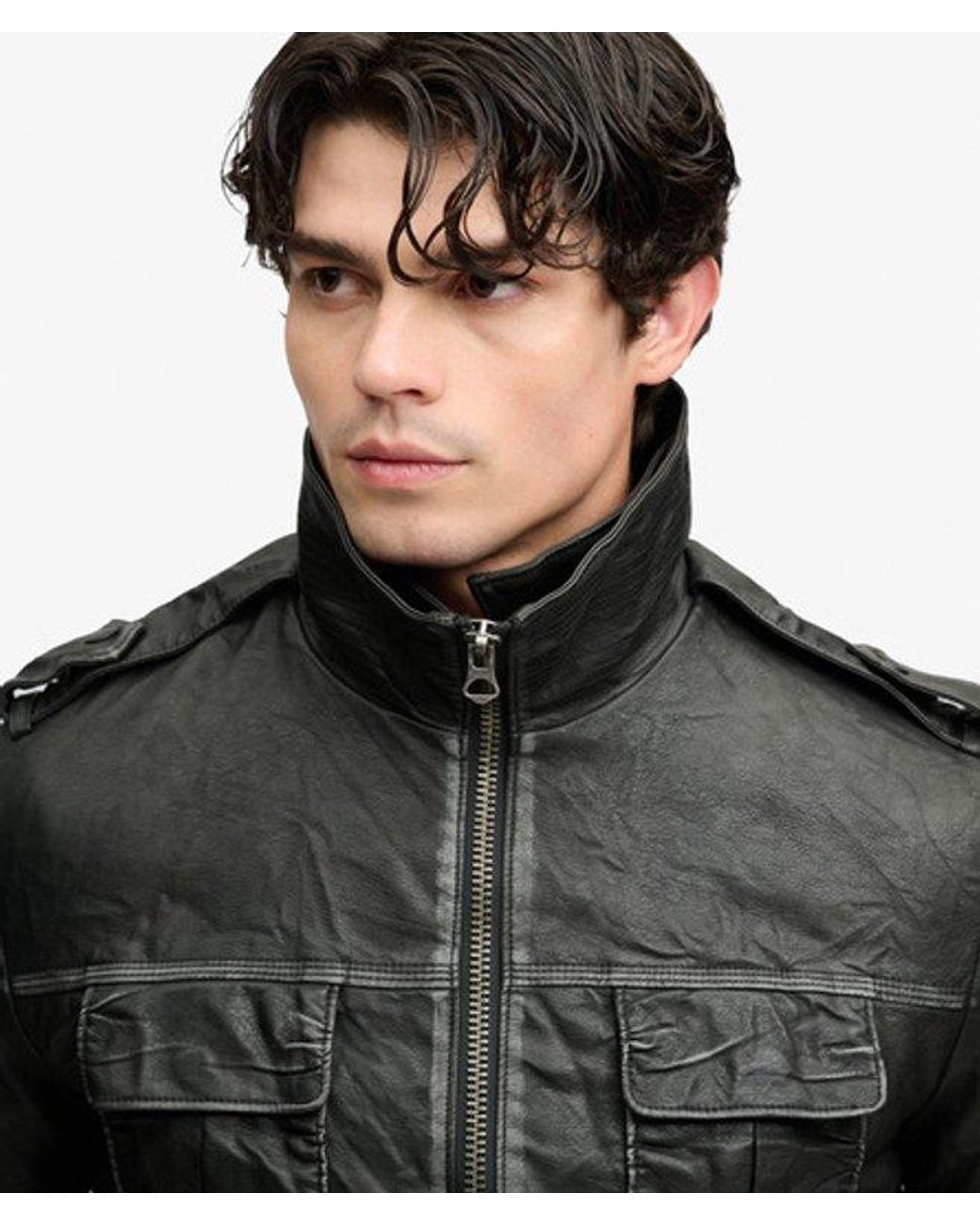 Superdry Black Brad Faux Leather Military Jacket for men