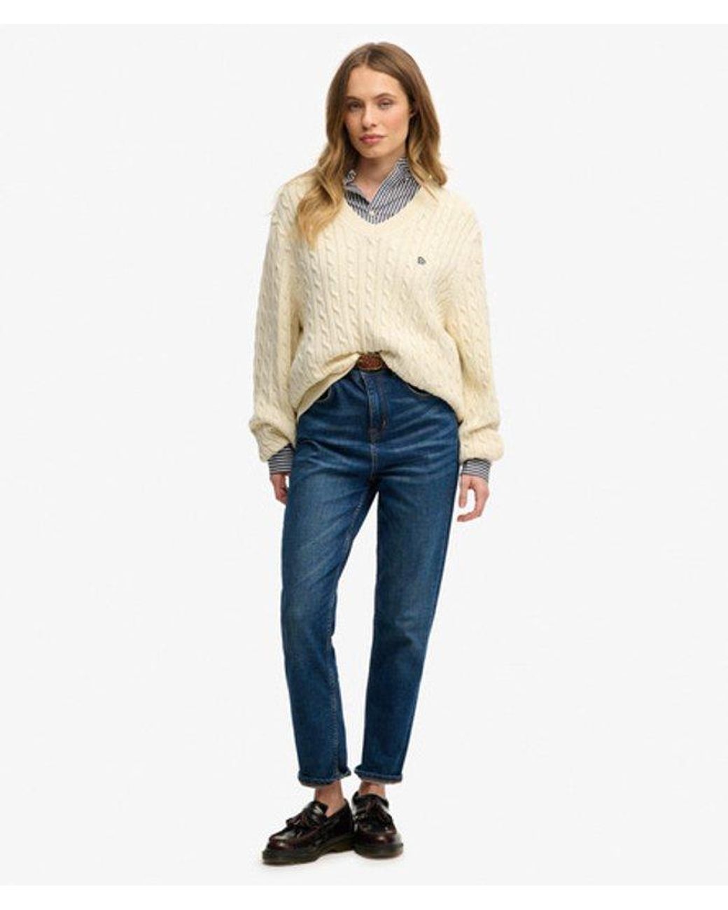 Superdry Natural & Co Oversized V Neck Cable Jumper