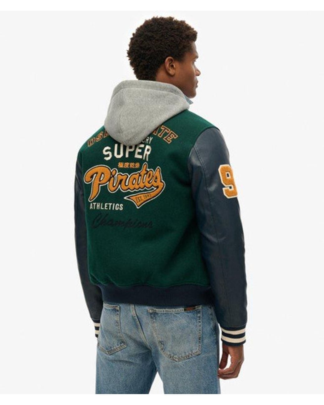 Superdry Green & Co Hooded College Patched Bomber Jacket for men
