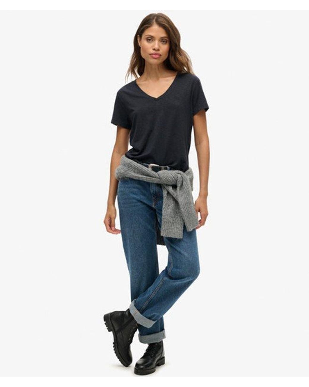Superdry Black & Co Slub Embroidered V-neck T-shirt