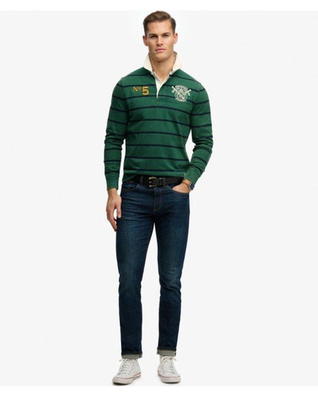 Superdry Green & Co Double Emblem Stripe Rugby Top for men