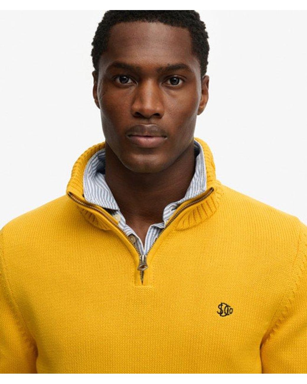 Superdry Yellow Cotton Half Zip Knit Jumper for men