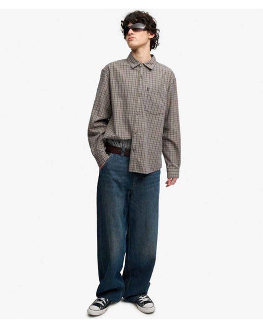 Superdry Gray Bench X & Co Bench Skater Check Long Sleeve Shirt for men