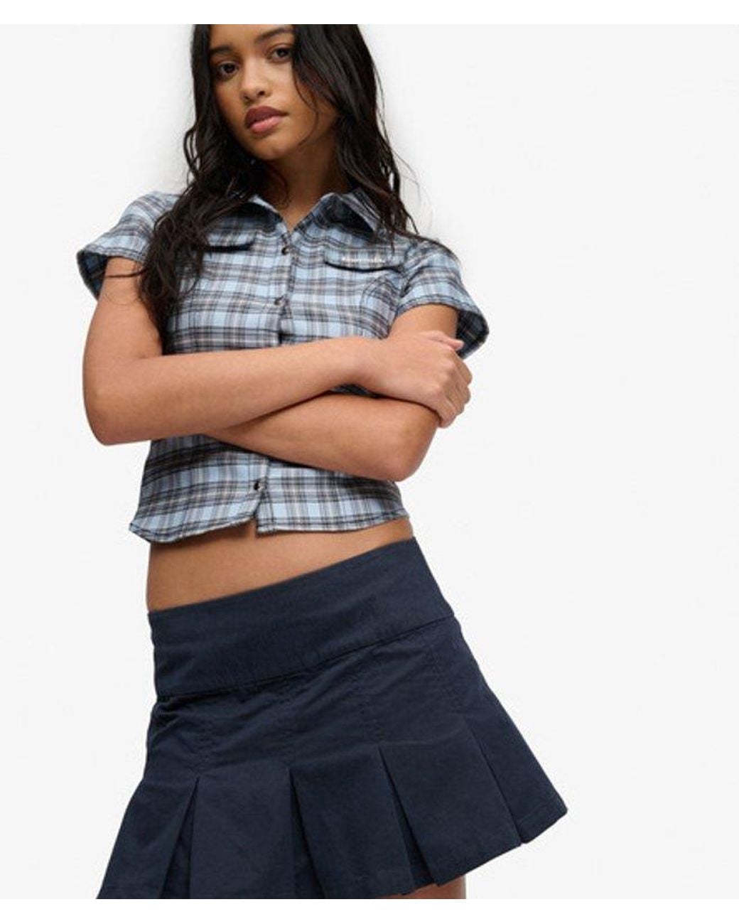 Superdry Blue Bench X & Co Bench Logo Pleated Peached Mini Skirt