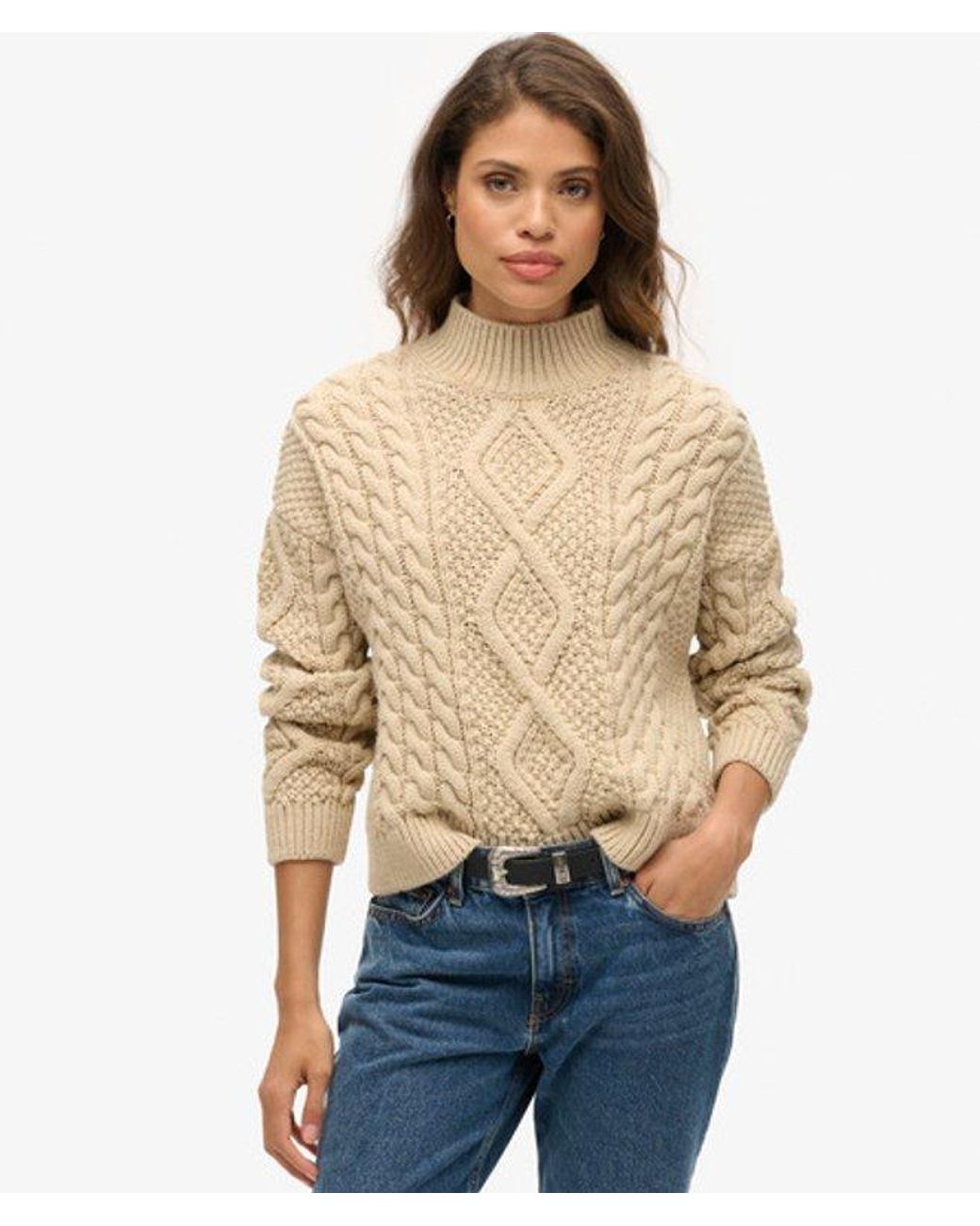 Superdry Brown & Co Classic Cable Knit Aran Polo Jumper