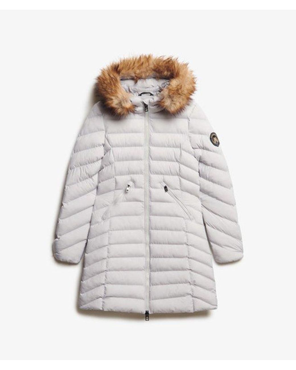 Superdry White & Co Slim Fit Fuji Faux Fur Hood Mid Length