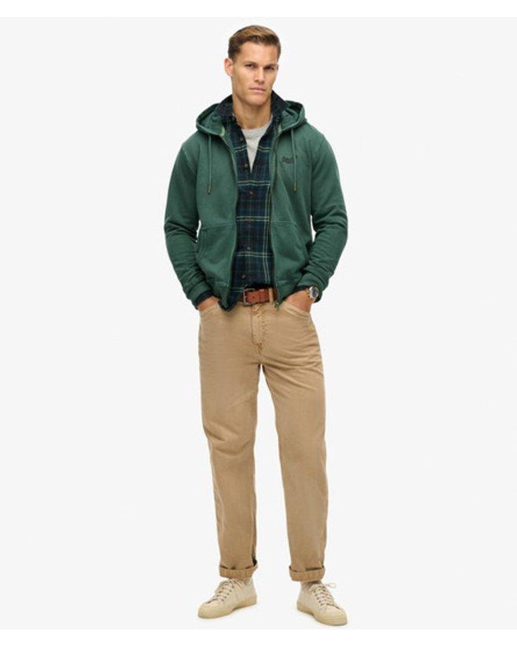 Superdry Green & Co Essential Logo Washed Zip Hoodie for men