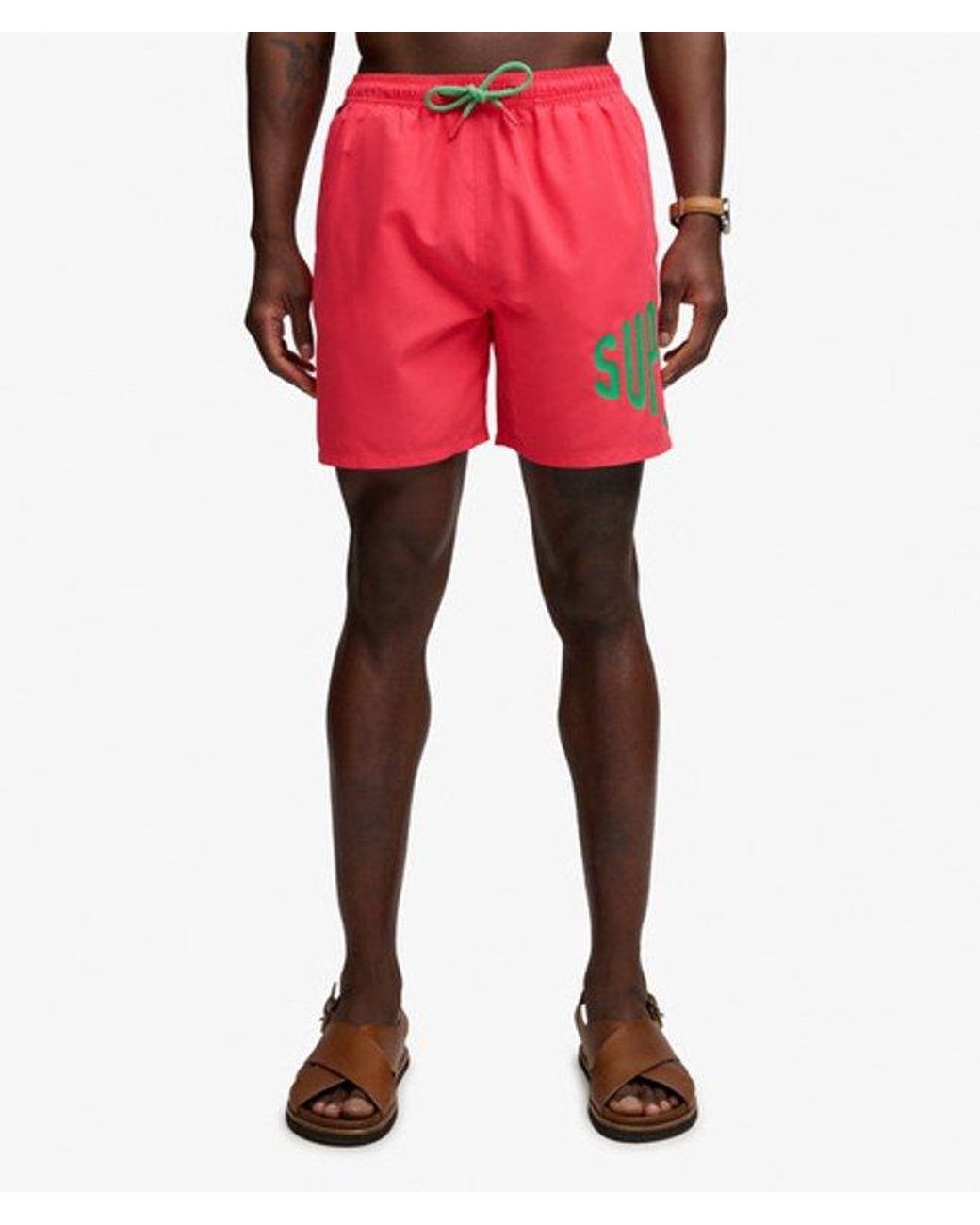 Superdry Red Printed Logo 16-Inch Swim Shorts for men