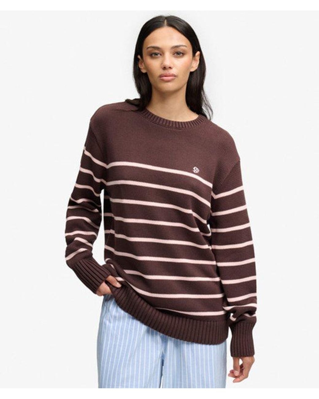 Superdry Brown Oversized Stripe Jumper