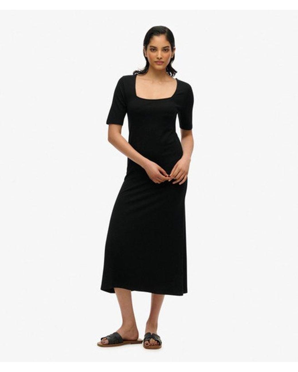 Superdry Black & Co Short Sleeve Square Neck Midi Jersey Dress