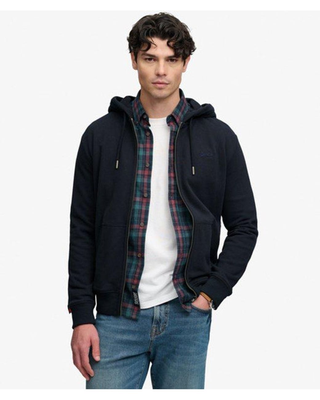 Superdry Blue & Co Essential Logo Half Brushed Zip Hoodie for men