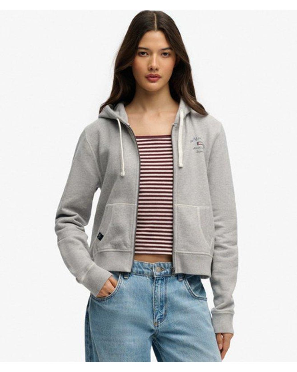 Superdry Gray & Co Athletic Essentials Cropped Zip Hoodie