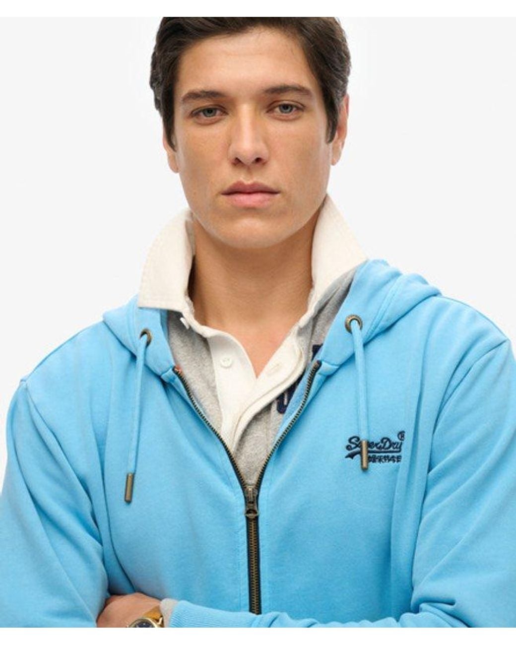 Superdry Essential Logo Washed Hoodie Met Rits Grootte: L in het Blue voor heren