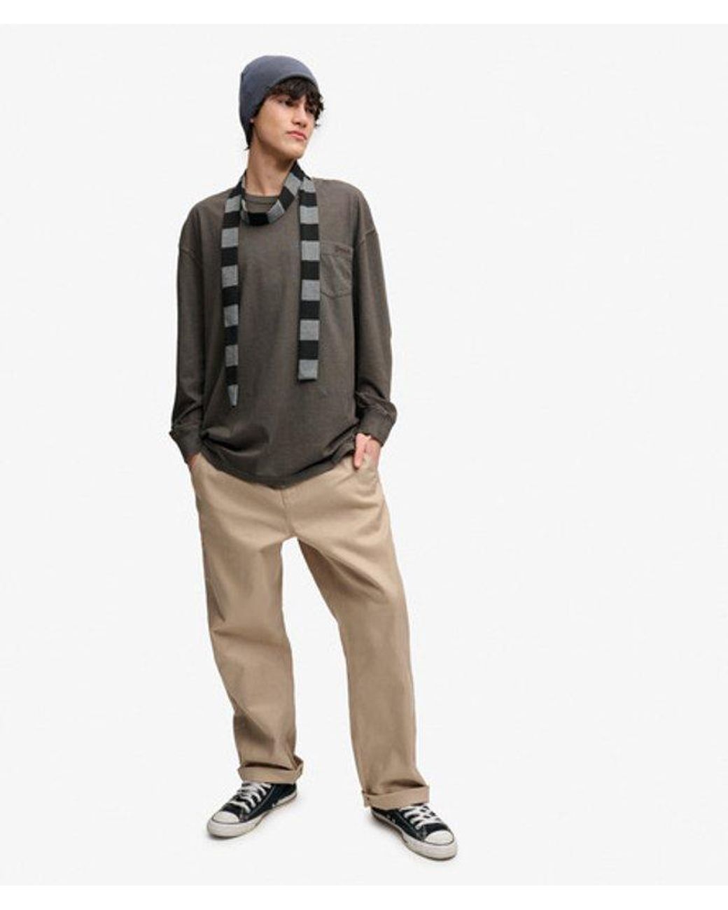 Superdry Gray Bench X & Co Bench Boxy Long Sleeve Pocket Top for men