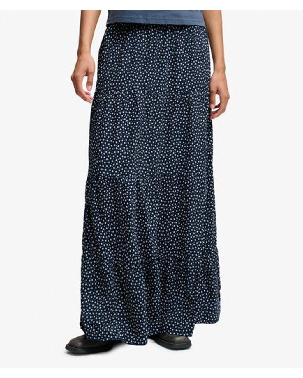 Superdry Blue Woven Tiered Maxi Skirt