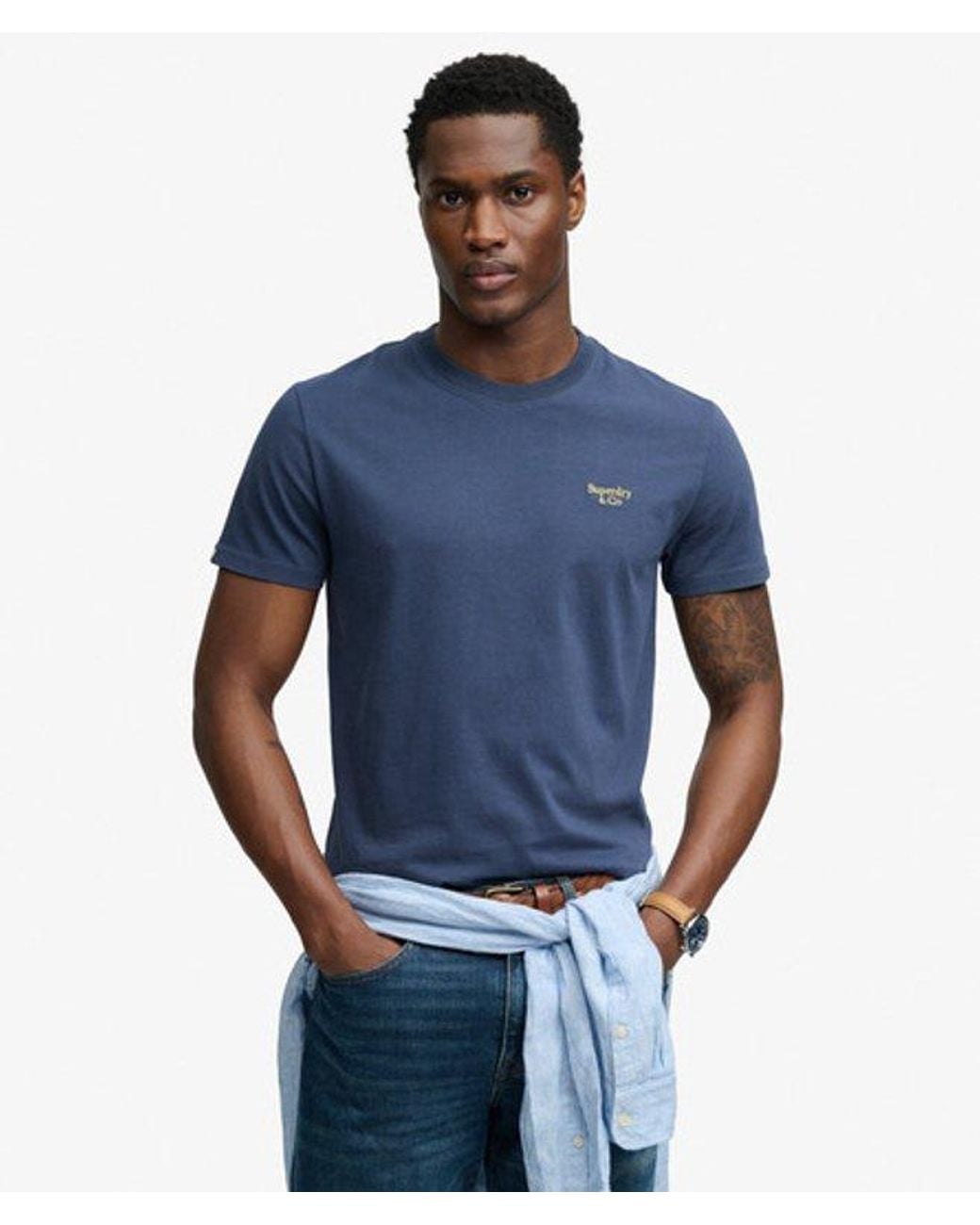 Superdry Blue & Co Essential Serif Logo Embroidered T-shirt for men