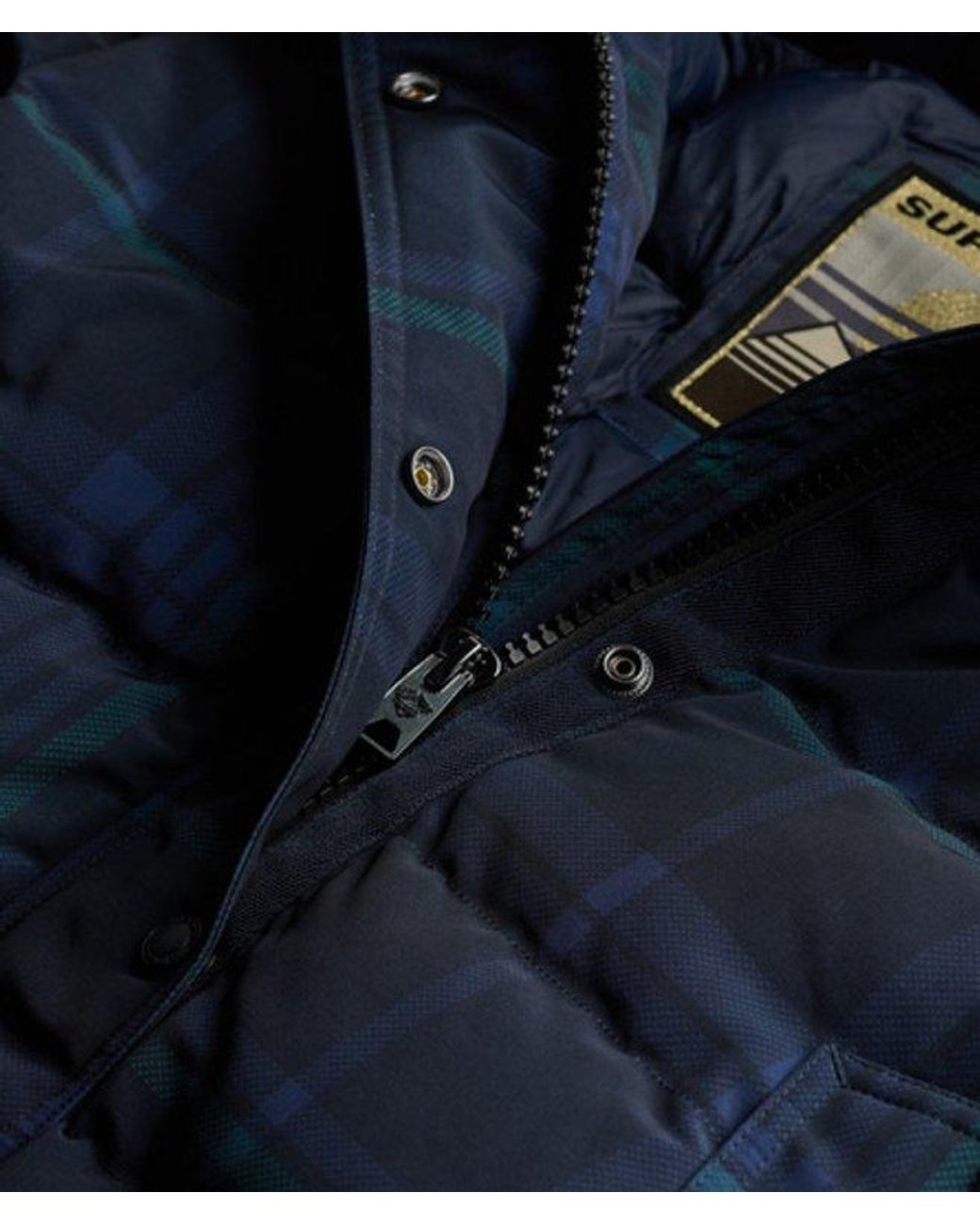 Superdry Blue & Co Everest Check Hooded Bomber Jacket