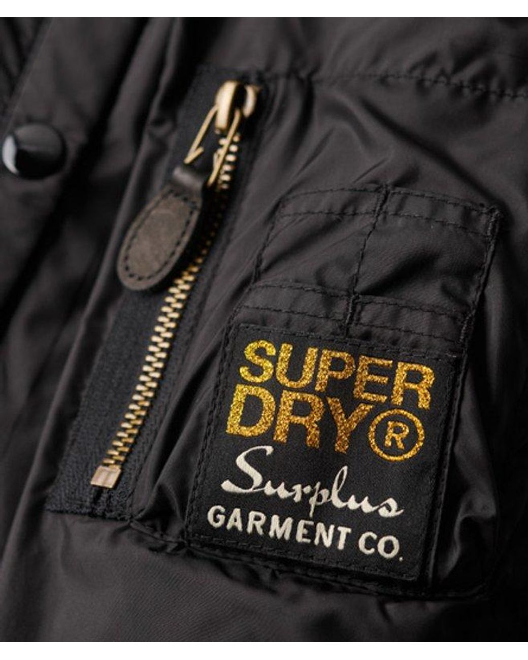 Superdry Black & Co Classic Logo Patch Military Hooded Ma1 Parka Coat