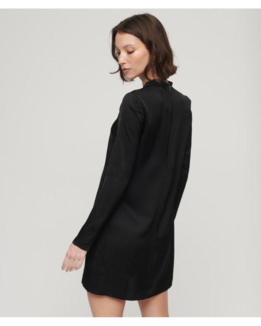 Superdry Satin Mock Neck Mini Dress Black