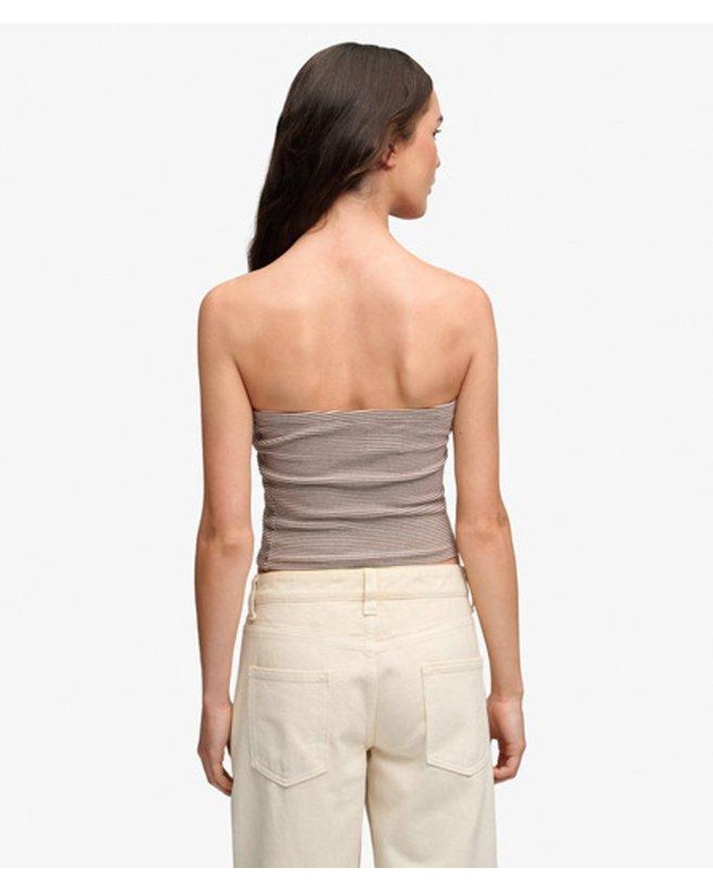 Superdry Brown & Co Athletic Essentials Stripe Jersey Bandeau Top