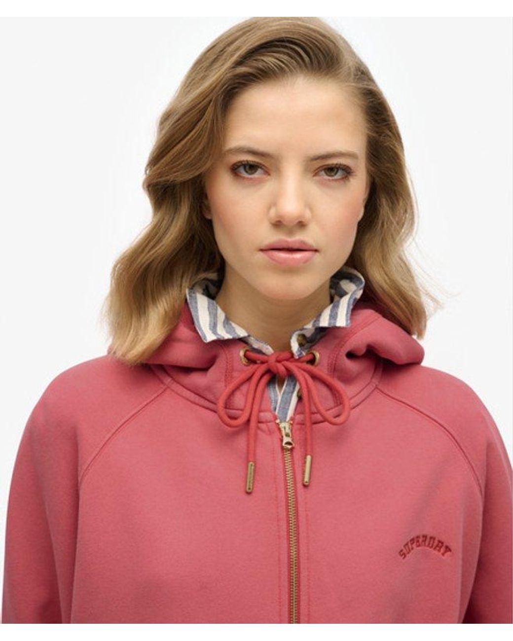 Superdry Red Essential Logo Oversized Raglan Zip Hoodie