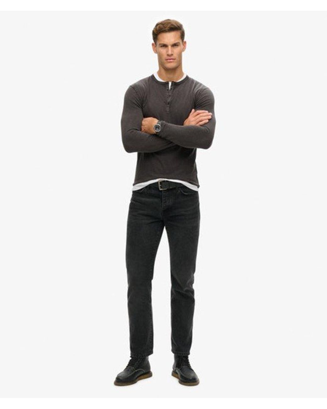 Superdry Gray & Co Long Sleeved Jersey Henley Top for men