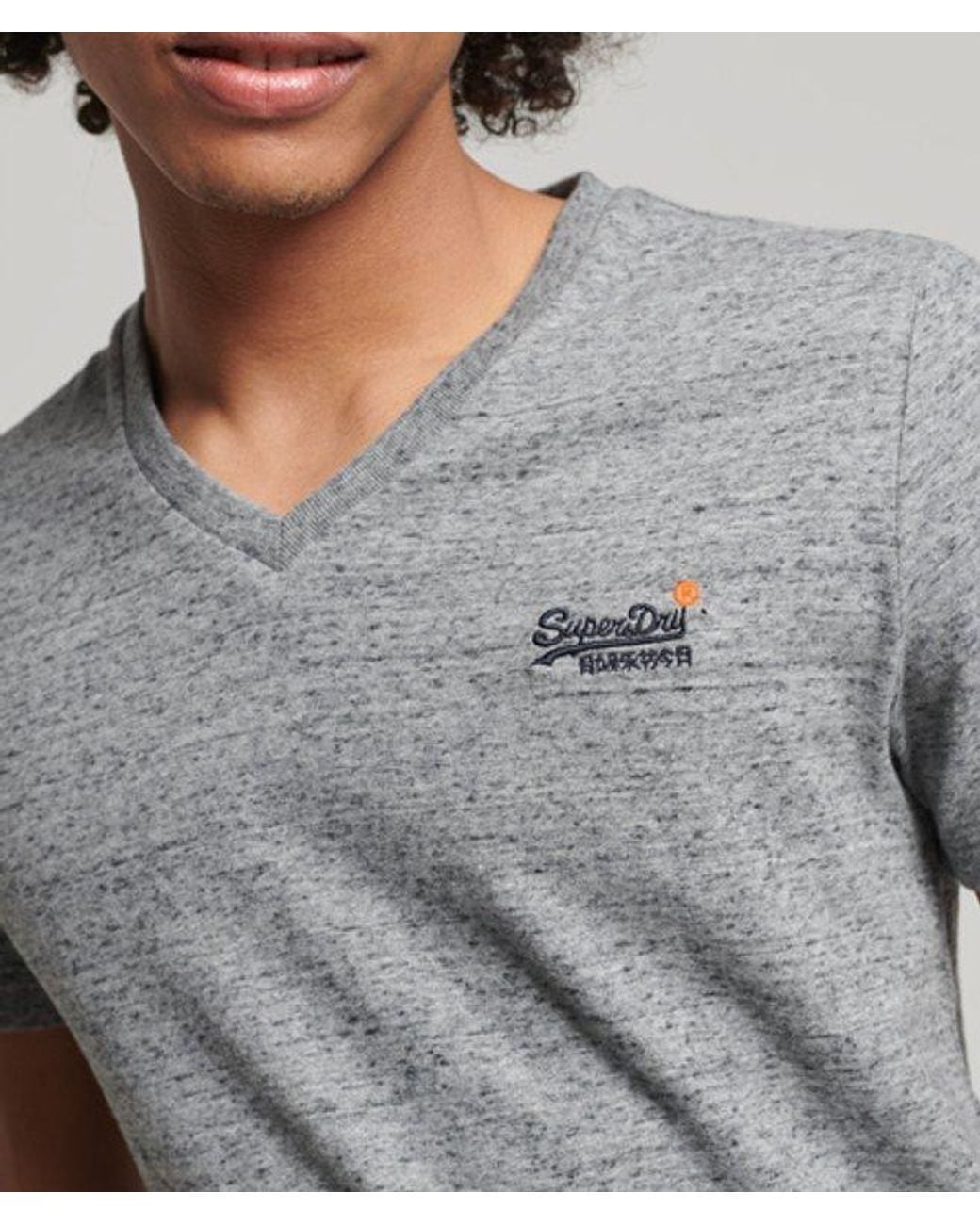 Superdry Gray Orange Label Vintage Embroidery V-neck T-shirt for men