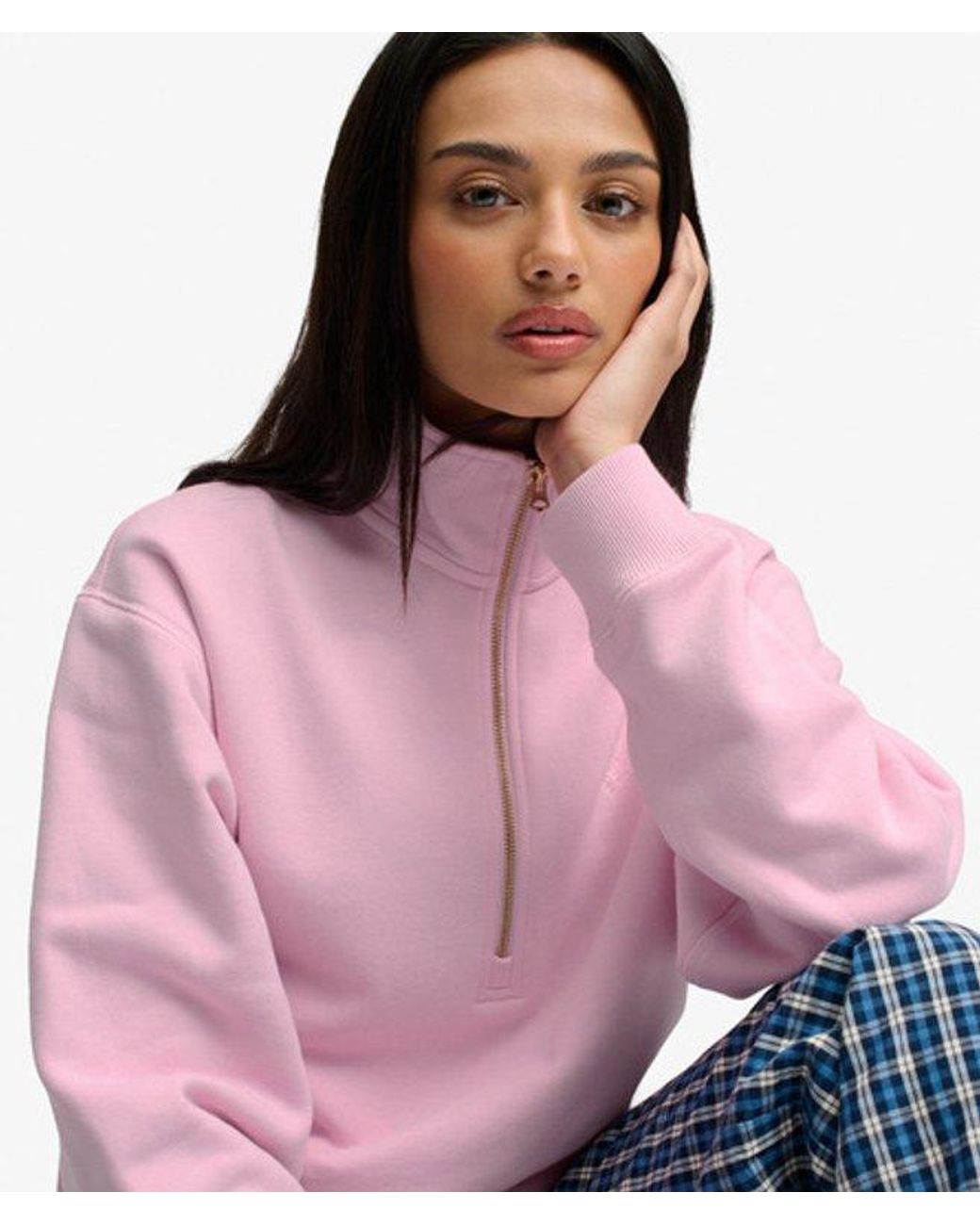 Superdry Pink & Co Essential Logo Embroidered Half Zip Jumper