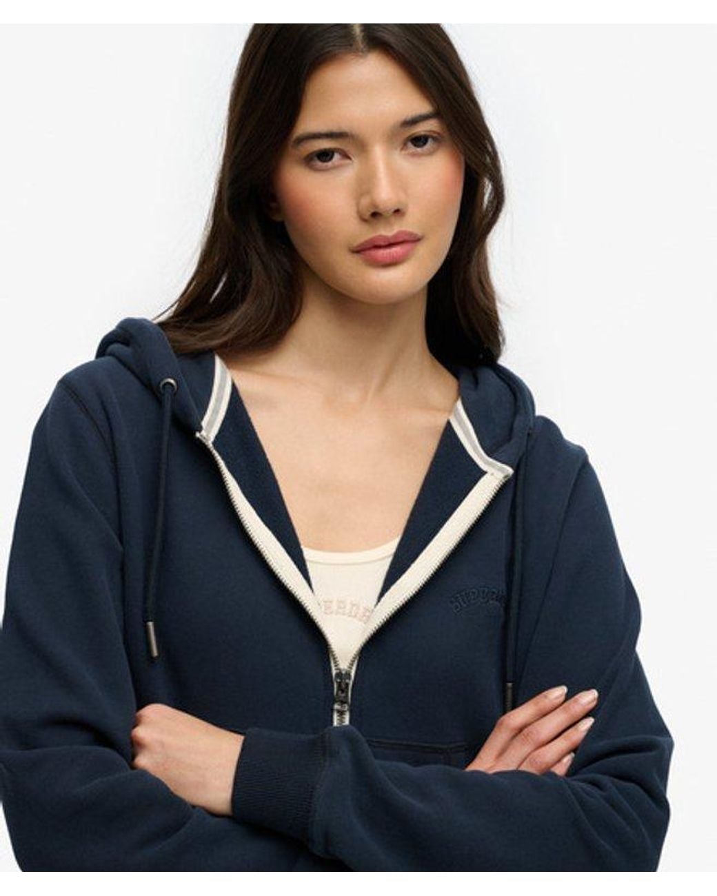 Superdry Blue & Co Essential Logo Cropped Zip Hoodie