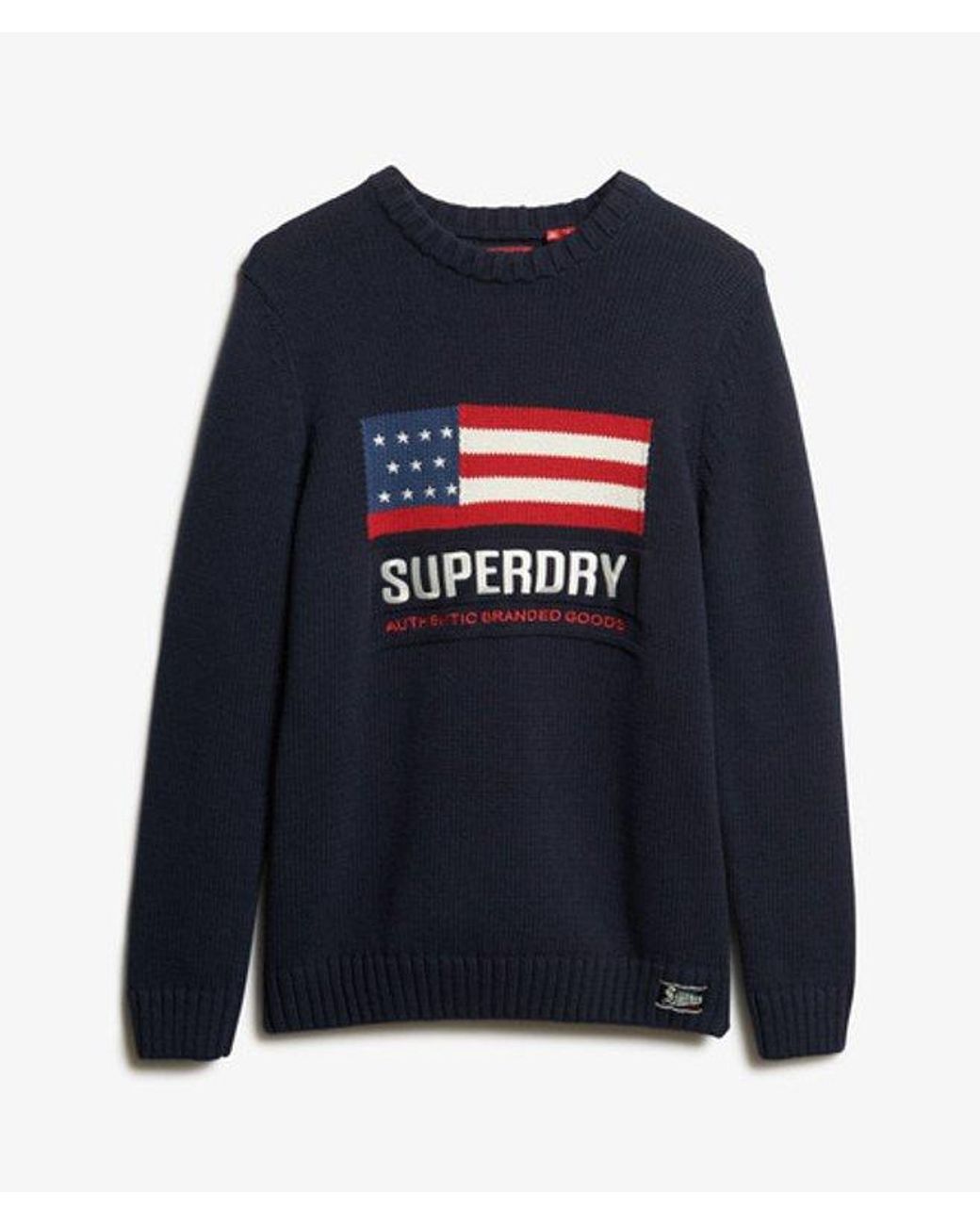 Superdry Blue & Co Knitted Vintage Athletic Jumper for men
