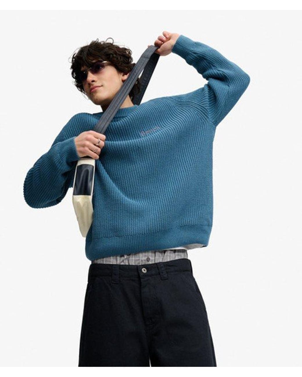 Superdry Blue Bench X & Co Bench Ribbed Boxy Jumper for men