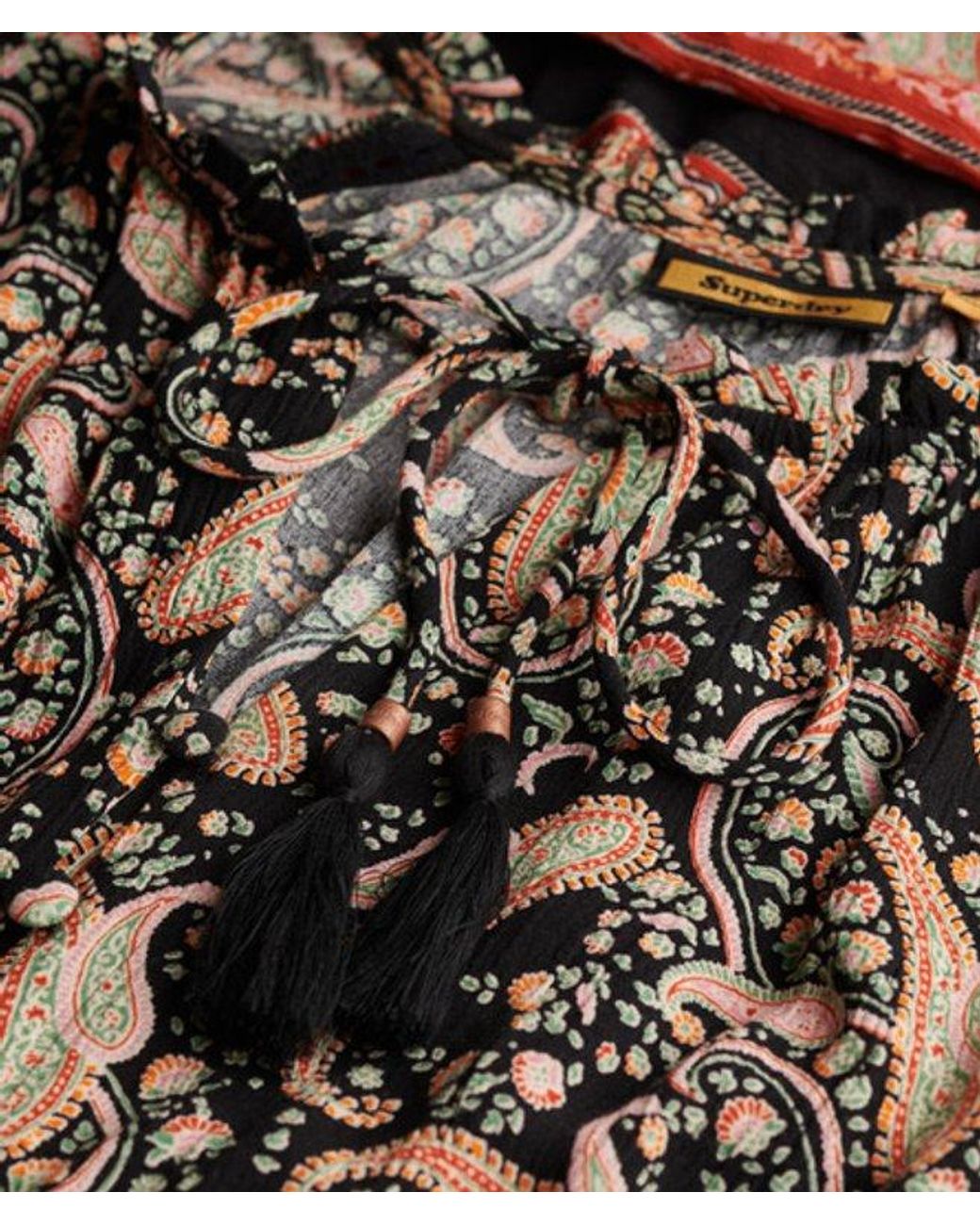 Superdry Black Paisley Print Long Sleeve Midi Dress