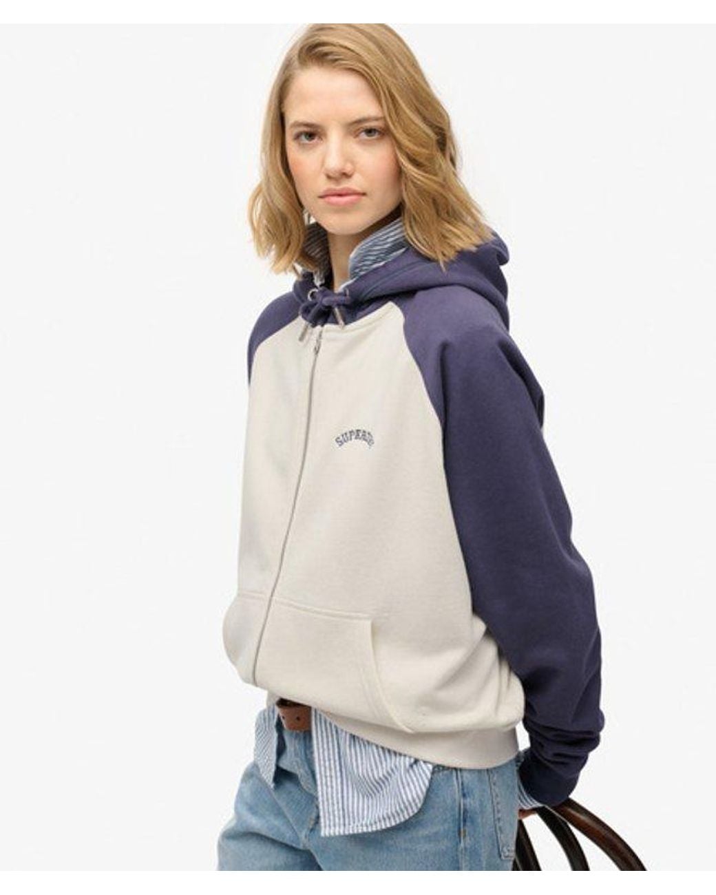 SUPERDRY Vl Scripted Coll Sweat à capuche Femme - La Blue Marl - S